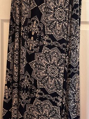 Dark Navy and Tan Medallion Print Maxi Skirt